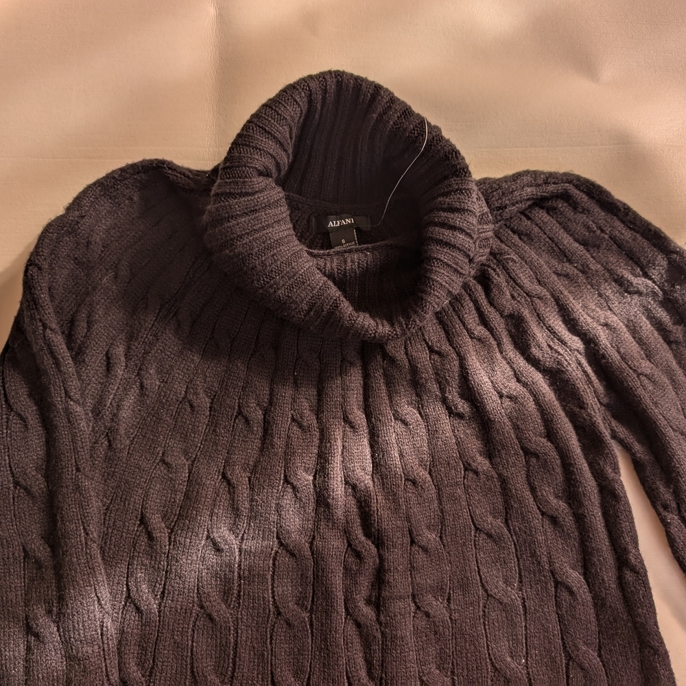 Alfani Brown Cowl Neck Sweater with Cable Knit Design - Picture 4 of 4